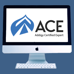 Addigy Certified Expert training represented by ACE logo on Apple monitor