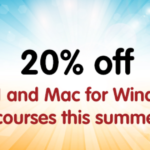 graphic contains text on our apple training summer offer: 20 percent off support essentials 11 and mac for windows courses this summer